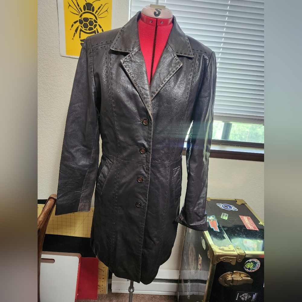Vintage Bod & Christensen Brown Distressed 3/4 Leather Jacket Size 8